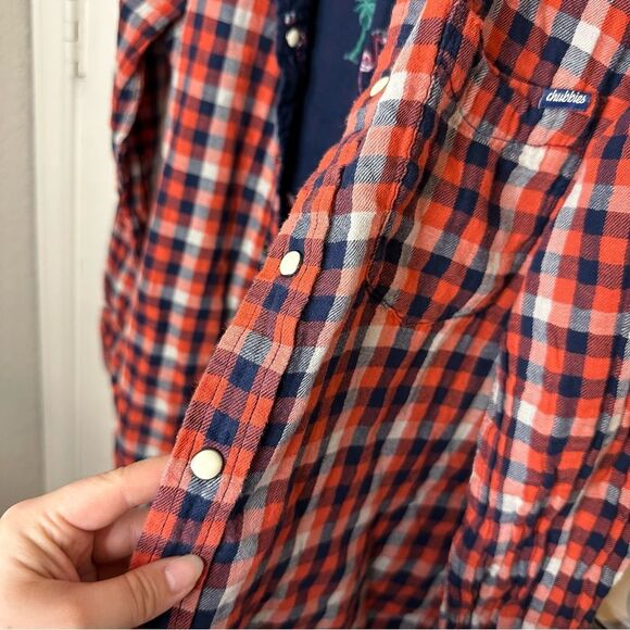Chubbies Flip it Reverse It Reversible Flamingos Snap Button Plaid Shirt Sz M - Picture 2 of 9